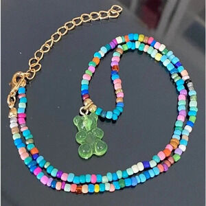 Green Gummy Bear Handmade Seed Bead Necklace